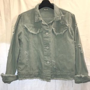 Cool Girl’s Washed And Frayed Mint Denim Jacket